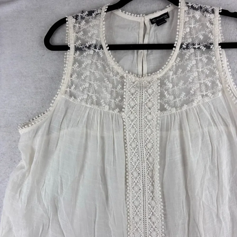 New Directions Sleeveless Blouse Womens 0X 14W Sheer Ivory Feminine Crochet Lace
